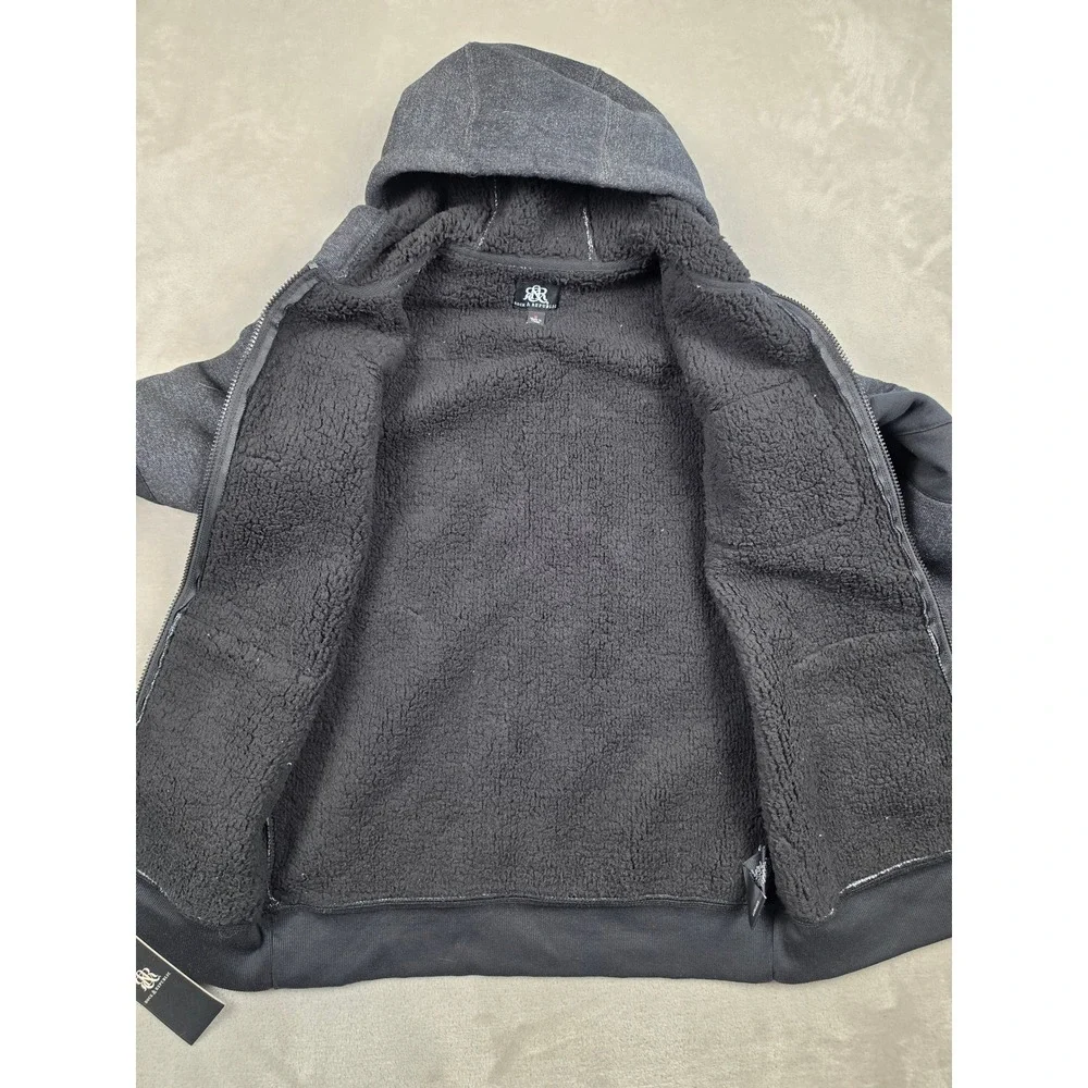 Rock & Republic Hoodie Jacket Mens S Black Faux Fur Lined Fleece Full Zip